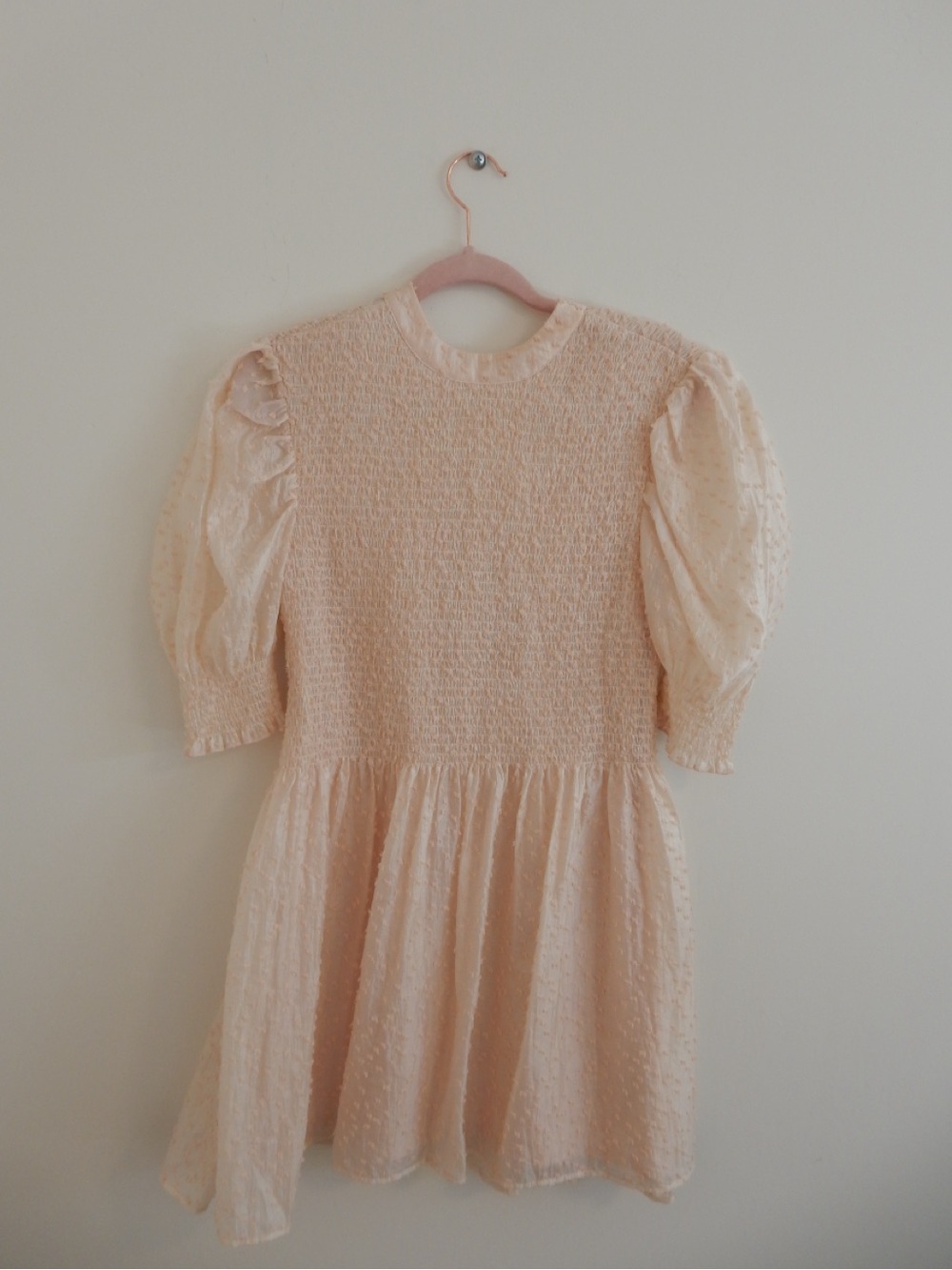 Smocked Puff Sleeve Mini Dress in Light Peach